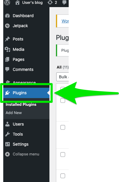Image of clicking the "Plugins" button